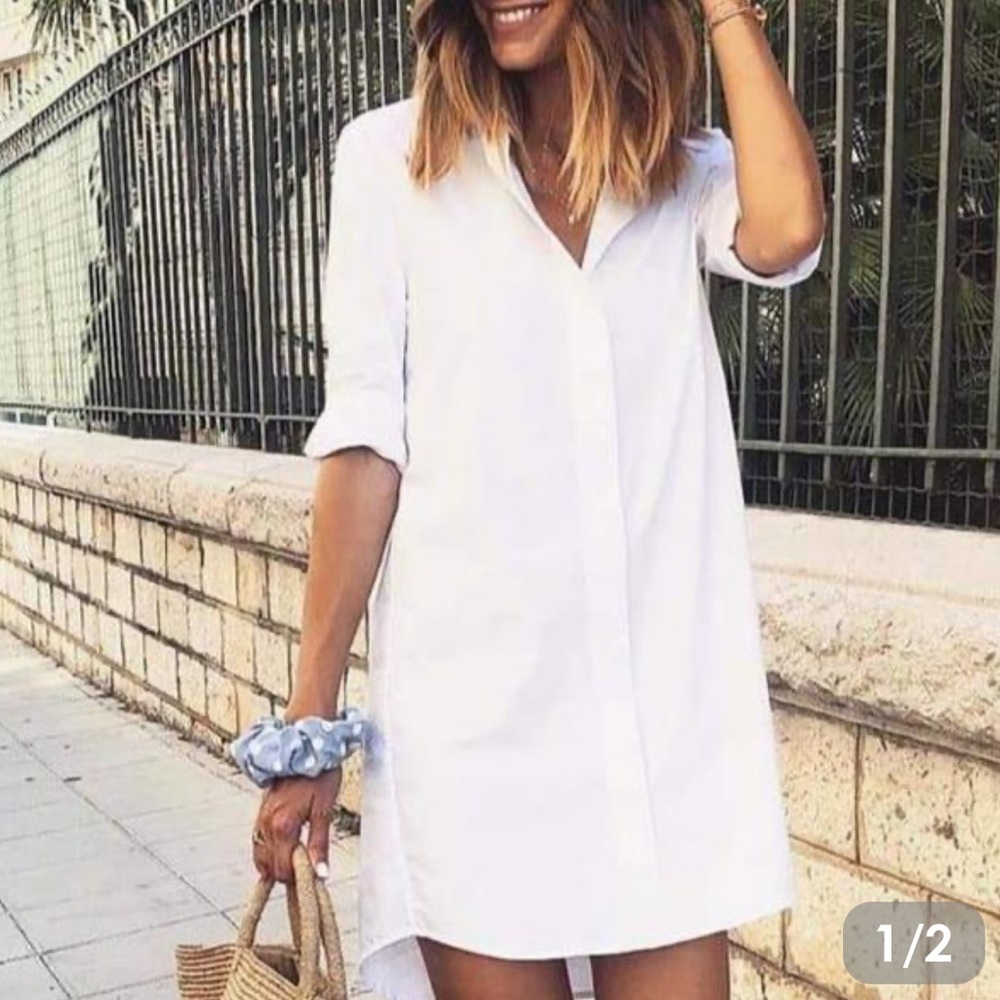 Short Sleeve White Shirt Dress